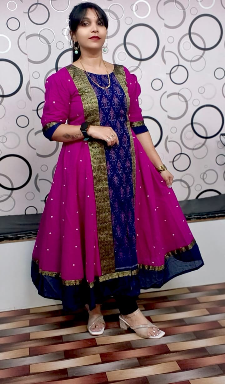 Sambalpuri Cotton Anarkali Kurti with Puffed Sleeves - BL India Fashion